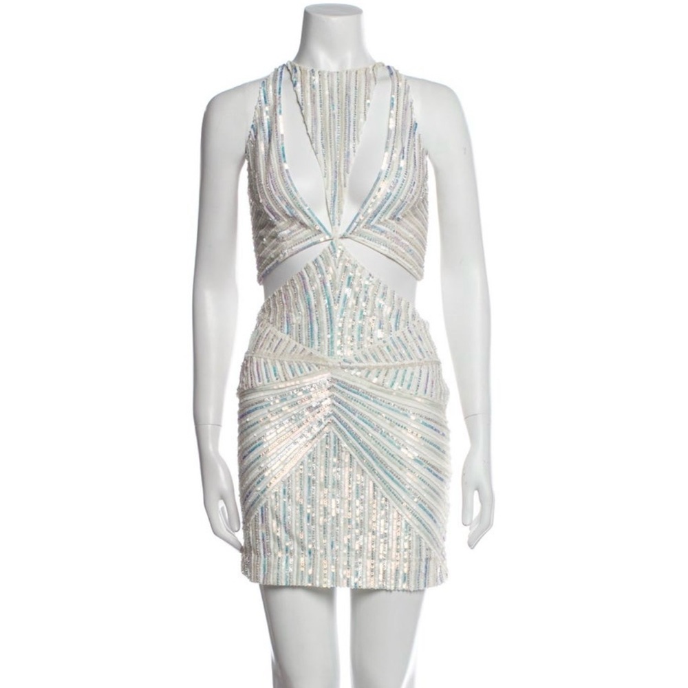 Retrofete White and Silver Backless Dress